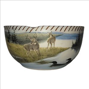 LENOX "Riverwood" Vintage 2002 serving bowl by Catherine McClung. Deer/Ducks